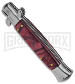 9" Anomaly Stiletto Red Pearlex Automatic Knife - Satin Bayonet -Elite Knives Shop 9in Anomally Sitlleto Red Pearlex Automatic Knife Satin Bayonet GX 6065 td side large
