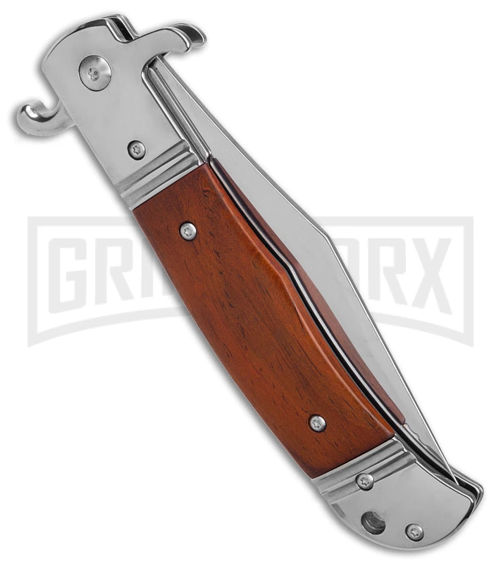 Italia 9" Rosewood Bolster Release Automatic Knife - Satin Plain 3 Italia 9" Rosewood Bolster Release Automatic Knife - Satin Plain - Image 3
