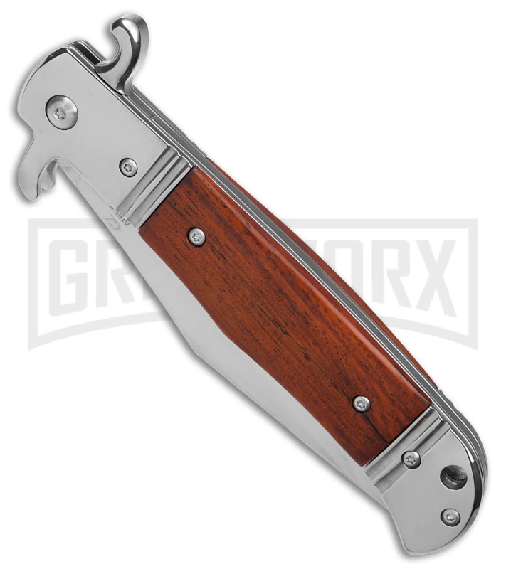 Italia 9" Rosewood Bolster Release Automatic Knife - Satin Plain 2 Italia 9" Rosewood Bolster Release Automatic Knife - Satin Plain - Image 2