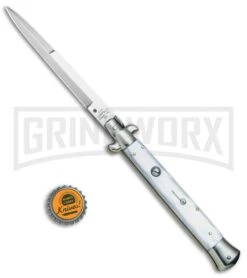 AGA Campolin 11" 2017 Italian Picklock Pearlex Automatic Knife - Bayonet -Elite Knives Shop AGA Campolin 11in Picklock Italian Stiletto White Pearl Satin BHQ 78228 jr bottlecap 2 large