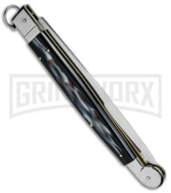 A.G.A. Campolin 16" Sim Horn Sicilian Ring Pull Automatic Knife - Satin Plain -Elite Knives Shop AGA Campolin 16in Sicilan Ring Pull Sim Horn BHQ 71213 jr side large