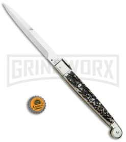 A.G.A. Campolin 12" Brazilian Stag Sicilian Picklock Automatic Knife - Bayonet -Elite Knives Shop AGA Campolin Brazilian Stag Sicilian Picklock Bayo BP 16455 jr bottlecap large