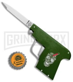 AGA Campolin Green Automatic Gun Knife - Satin Plain -Elite Knives Shop AGA Campolin Gun Knife Auto Green Satin CEM PIS GREEN GX 33939 jr bottlecap large