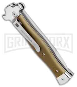 AGA Campolin Zero OD Green Aluminum Leverlock Automatic Knife - Bayo Satin Plain -Elite Knives Shop AGA Campolin Zero Bayo LL Auto Green Alum Satin AGA01ALOD LB BHQ 99414 jr side large