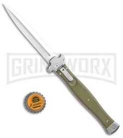 AGA Campolin Zero+ Green G-10 Leverlock Automatic Knife - Dagger Satin Plain 2.0 -Elite Knives Shop AGA Campolin Zero Dagger LL Auto Green G 10 Satin BHQ 105462 jr bottlecap large