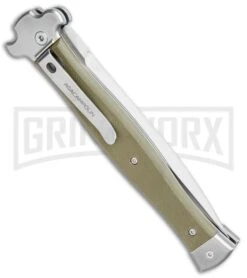 AGA Campolin Zero+ Green G-10 Leverlock Automatic Knife - Dagger Satin Plain 2.0 -Elite Knives Shop AGA Campolin Zero Dagger LL Auto Green G 10 Satin BHQ 105462 jr side large