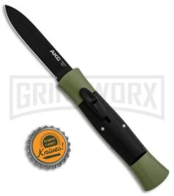 AKC Concord Green/Black OTF Automatic Knife - Flat Black -Elite Knives Shop AKC 007 Concord OTF Green Black Flat GX 30500 jr bottlecap large