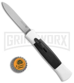 AKC 077 Concord White/Black OTF Automatic Knife - Flat Satin Plain -Elite Knives Shop AKC 077 concord white black satin flat BHQ 52355 er bottlecap large