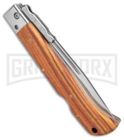 Italian Style 11" Roma Wood Automatic Swinguard - Drop Point Polished Plain -Elite Knives Shop AKC 11in Roma Auto Swinguard DP Wood Polished BHQ 152964 jr side large
