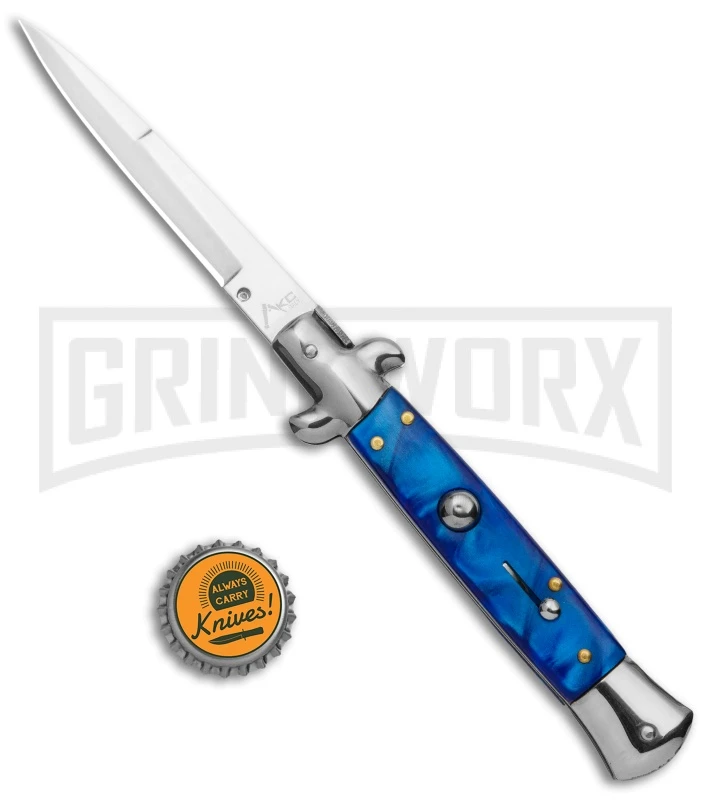 9" Anomaly Stiletto Blue Pearlex Automatic Knife - Satin Bayonet 5 9" Anomaly Stiletto Blue Pearlex Automatic Knife - Satin Bayonet - Image 5