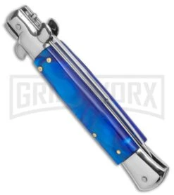 9" Anomaly Stiletto Blue Pearlex Automatic Knife - Satin Bayonet 7 9" Anomaly Stiletto Blue Pearlex Automatic Knife - Satin Bayonet -Elite Knives Shop AKC 9in Blue Pearlex Acrylic Auto Italian Bayo Stiletto Satin GX 37998 jr side large