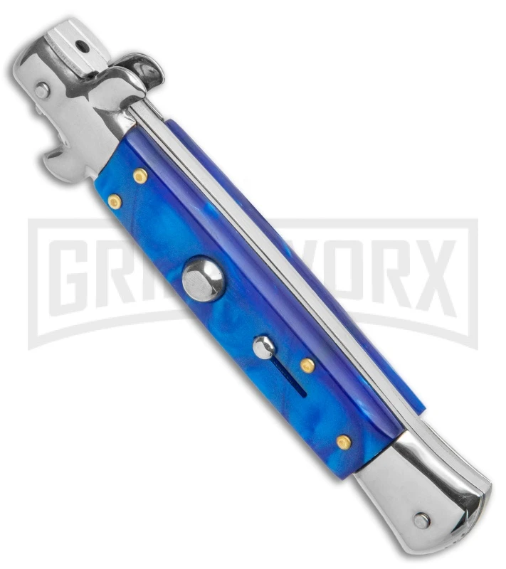 9" Anomaly Stiletto Blue Pearlex Automatic Knife - Satin Bayonet 2 9" Anomaly Stiletto Blue Pearlex Automatic Knife - Satin Bayonet - Image 2
