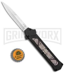 AKC F-16 Diamondback D/A OTF Automatic Knife - Bayo Satin Plain -Elite Knives Shop AKC F 16 DA Bayo OTF Auto Diamondback Satin BHQ 131609 jr bottlecap large