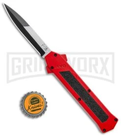AKC F-16 Red D/A OTF Automatic Knife - Bayo Two Tone Plain -Elite Knives Shop AKC F 16 DA Bayo OTF Auto Red BHQ 112389 jr bottlecap large