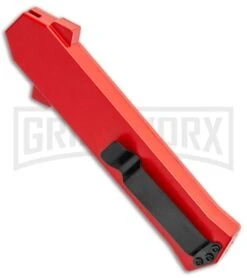 AKC F-16 Red D/A OTF Automatic Knife - Bayo Two Tone Plain -Elite Knives Shop AKC F 16 DA Bayo OTF Auto Red BHQ 112389 jr side large