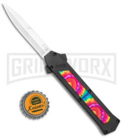 AKC F-16 Tie Dye D/A OTF Automatic Knife - Bayo Satin Plain -Elite Knives Shop AKC F 16 DA Bayo OTF Tie Dye Satin BHQ 143649 jr bottlecap large