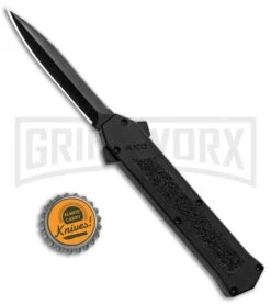 AKC F-16 Black D/A OTF Automatic Knife - Dagger Black Plain -Elite Knives Shop AKC F 16 DA Dagger OTF Auto Black Black GX 33364 jr bottlecap large