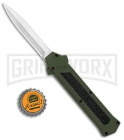 AKC F-16 Green D/A OTF Automatic Knife - Dagger Satin Plain -Elite Knives Shop AKC F 16 DA Dagger OTF Auto Green Satin BHQ 91965 jr bottlecap large