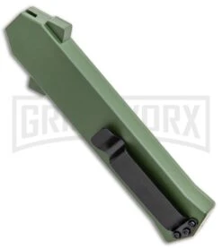 AKC F-16 OD Green D/A OTF Automatic Knife - Dagger Satin Plain -Elite Knives Shop AKC F 16 DA Dagger OTF Auto OD Green Satin BHQ 95347 jr side large