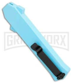 AKC F-16 Teal D/A OTF Automatic Knife - Dagger Two Tone Plain -Elite Knives Shop AKC F 16 DA Dagger OTF Auto Teal TT BHQ 109160 jr side large
