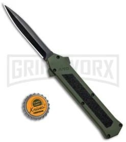 AKC F-16 Green D/A OTF Automatic Knife - Dagger Black Plain -Elite Knives Shop AKC F 16 Green DA OTF Auto Dagger Black Plain GX 33106 jr bottlecap 2 large