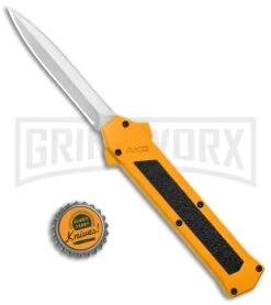 AKC F-16 Yellow D/A OTF Automatic Knife - Dagger Satin Plain -Elite Knives Shop AKC F 16 Yellow DA OTF Auto Dagger Satin GX 37626 jr bottlecap large