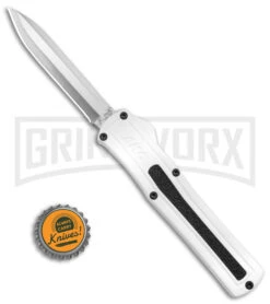 AKC F-20 White D/A OTF Automatic Knife - Spear Point Satin Plain -Elite Knives Shop AKC F 20 D A Spear Point OTF AK White Aluminium 3in Satin BHQ 158200 td size large