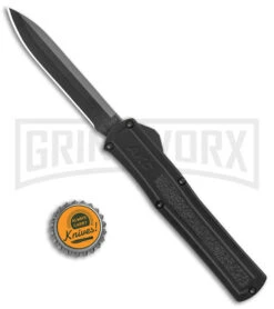 AKC F-20 Black D/A OTF Automatic Knife - Spear Point Black Plain -Elite Knives Shop AKC F 20 DA Dagger OTF Auto Black Black BHQ 140839 jr bottlecap large