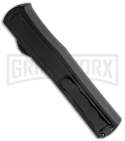 AKC F-20 Black CF D/A OTF Automatic Knife - Spear Point Satin Plain -Elite Knives Shop AKC F 20 DA Dagger OTF Auto Black CF Satin BHQ 140496 jr side large