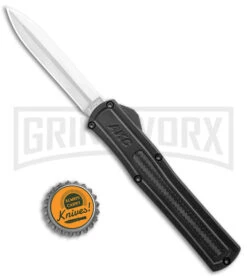 AKC F-20 Black D/A OTF Automatic Knife - Dagger Satin Plain -Elite Knives Shop AKC F 20 DA Dagger OTF Auto Black CF Satin BHQ 141100 jr bottlecap large