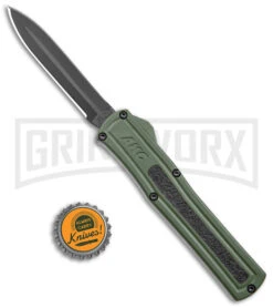 AKC F-20 OD Green Aluminum D/A OTF Automatic Knife - Dagger Black Plain -Elite Knives Shop AKC F 20 DA Dagger OTF Auto OD Green Black BHQ 146285 jr bottlecap large