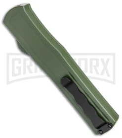 AKC F-20 OD Green Aluminum D/A OTF Automatic Knife - Dagger Black Plain -Elite Knives Shop AKC F 20 DA Dagger OTF Auto OD Green Black BHQ 146285 jr side large