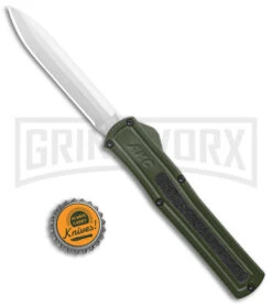 AKC F-20 OD Green D/A OTF Automatic Knife - Satin Plain -Elite Knives Shop AKC F 20 DA Dagger OTF Auto OD Green Satin BHQ 140493 jr bottlecap large