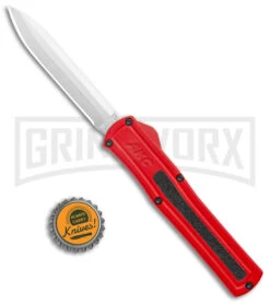 AKC F-20 Red D/A OTF Automatic Knife - Satin Plain -Elite Knives Shop AKC F 20 DA Dagger OTF Auto Red Satin BHQ 140483 jr bottlecap large