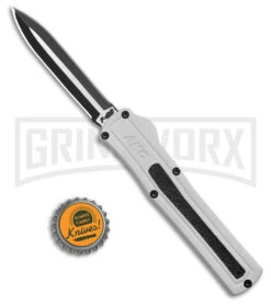 AKC F-20 White Aluminum D/A Dagger OTF Automatic Knife - Two Tone Plain -Elite Knives Shop AKC F 20 DA Dagger OTF Auto White Aluminum TT BHQ 179206 jr bottlecap large