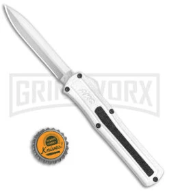 AKC F-20 White D/A OTF Automatic Knife - Dagger Satin Plain -Elite Knives Shop AKC F 20 DA Dagger OTF Auto White Satin BHQ 141065 jr bottlecap 2 large