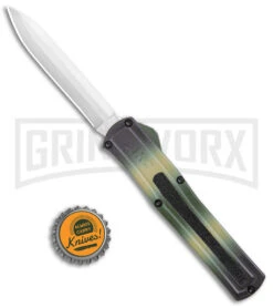 AKC F-20 Camo D/A OTF Automatic Knife - Spear Point Satin Plain -Elite Knives Shop AKC F 20 DA SP OTF Auto Camo Satin BHQ 141095 jr bottlecap large