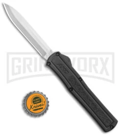 AKC F-20 Black D/A OTF Automatic Knife - Spear Point Satin Plain -Elite Knives Shop AKC F 20 DA SP OTF Auto black Satin BHQ 141097 jr bottlecap large