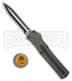 AKC F-20 OD Green Aluminum Dagger OTF Automatic Knife - 2-Tone Black Plain -Elite Knives Shop AKC F 20 Dagger OTF Auto OD Green Aluminum TT Black BHQ 179398 jr bottlecap large