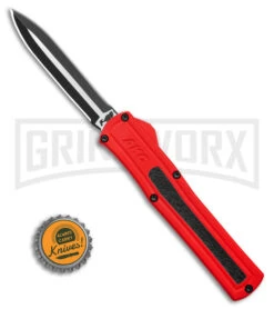 AKC F-20 D/A Dagger Dark Red Aluminum OTF Automatic Knife - Two Tone Plain -Elite Knives Shop AKC F20 DA Dagger OTF AK Red Alum 3in Two Tone BHQ 178590 td size large