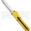 AKC F-20 D/A Dagger Yellow Aluminum OTF Automatic Knife - Satin Plain