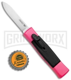 AKC Minion Concord Hot Pink OTF Automatic Knife - Flat Satin Plain -Elite Knives Shop AKC Minion Concord OTF Hot Pink BHQ 72004 jr bottlecap large
