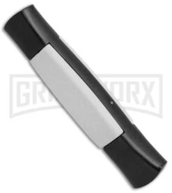 AKC 077 Concord Black/White OTF Automatic Knife - Flat Satin Plain -Elite Knives Shop AKC OTF Concord 077 Black White Flat BHQ 52354 jr side large