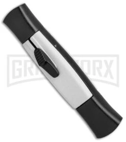 AKC 077 Concord Black/White OTF Automatic Knife - Flat Satin Plain -Elite Knives Shop AKC OTF Concord 077 Black White Flat BHQ 52354 jr spine large