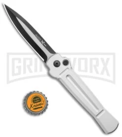 AKC X-treme Ace Silver Automatic Knife - Two Tone -Elite Knives Shop AKC X Treme Ace Auto Silver TT BHQ 136143 jr bottlecap large