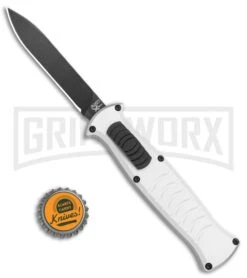 AKC X-treme EVO Silver OTF Automatic Knife - Black Plain -Elite Knives Shop AKC X treme EVO OTF Auto Silver Black BHQ 114658 jr bottlecap large