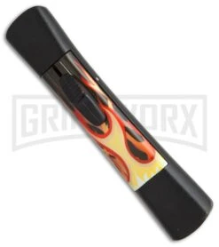 AKC Concord Flames OTF Automatic Knife - Flat Grind Black Plain -Elite Knives Shop AKC concord flames flat grind black plain BP 19005 er side large