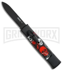 AKC Minion Concord Red/White Skull OTF Automatic Knife - Black Flat
