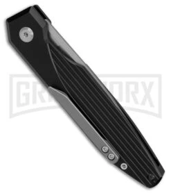 AKC X-treme Dandy Black Aluminum Automatic Knife - Stonewash Plain -Elite Knives Shop Akc Xtreme Dandy Black Aluminum AK SW BHQ 174573 td side large