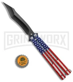 American Flag Balisong Butterfly Knife Black - Blade Pain -Elite Knives Shop American Flag Balisong Butterfly Black Blade BF 202 5 GX 37597 jr bottlecap large